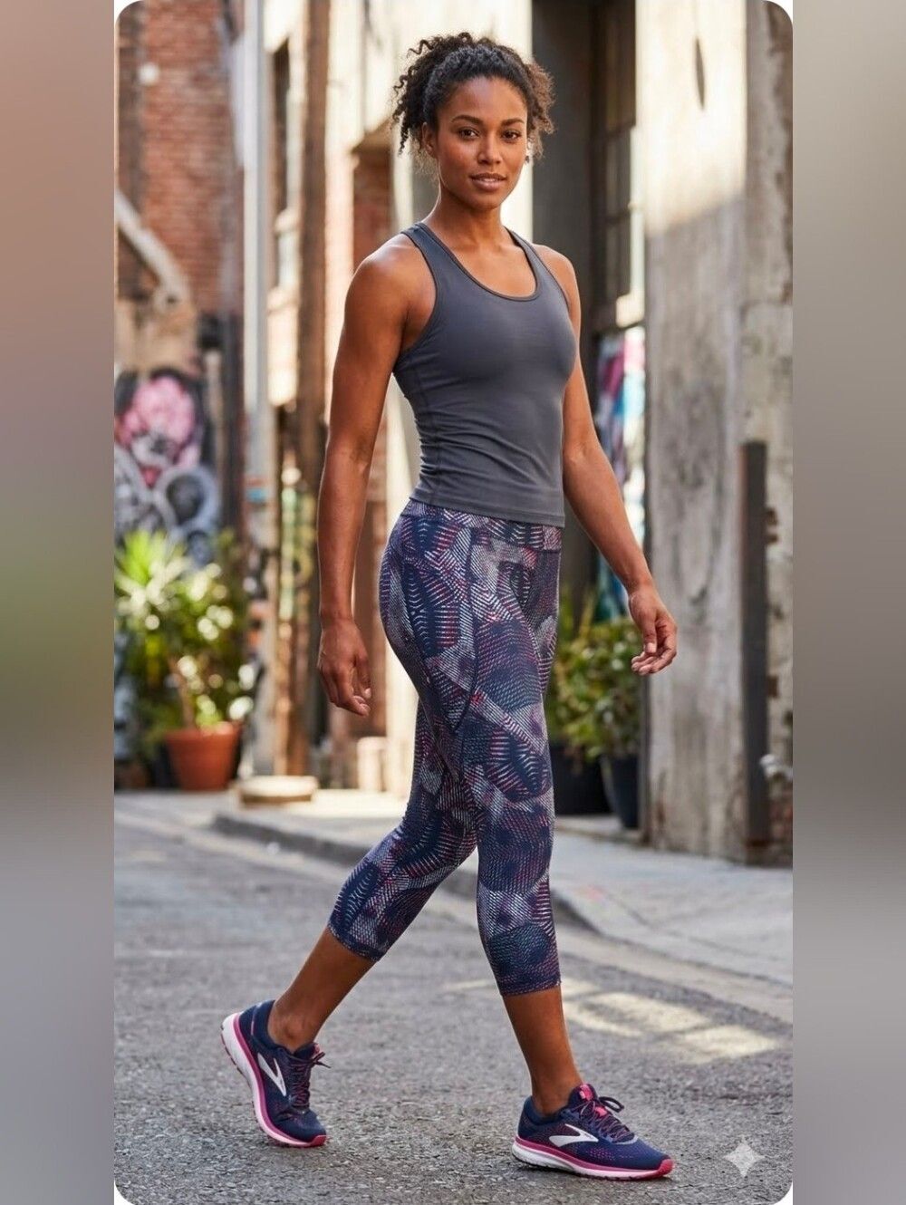 Patagonia L Centered Crop Leggings Geometric Abstract Navy Purple Pink